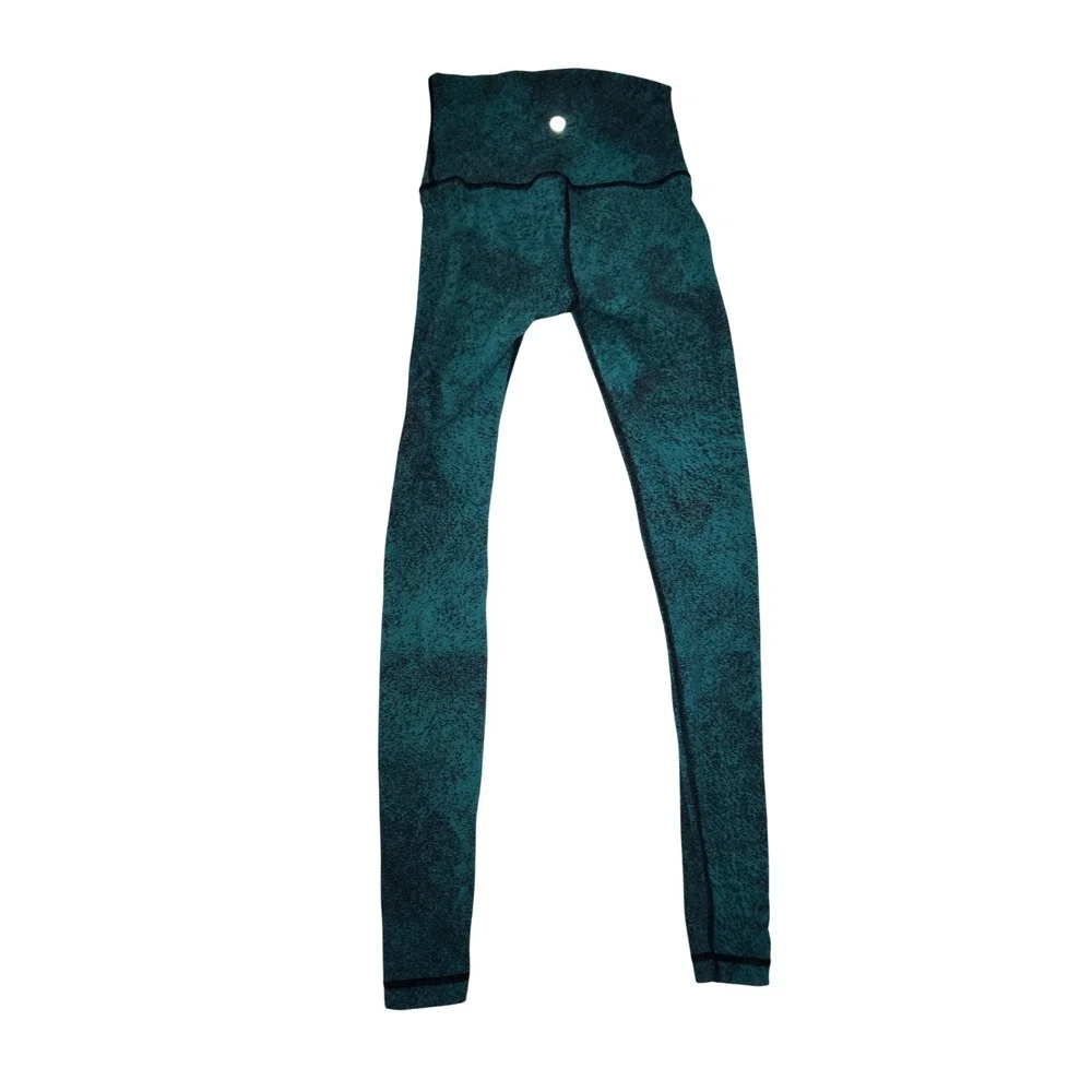 Lululemon High Rise Leggings Teal Black Space Dye Activewear Tights Size 4